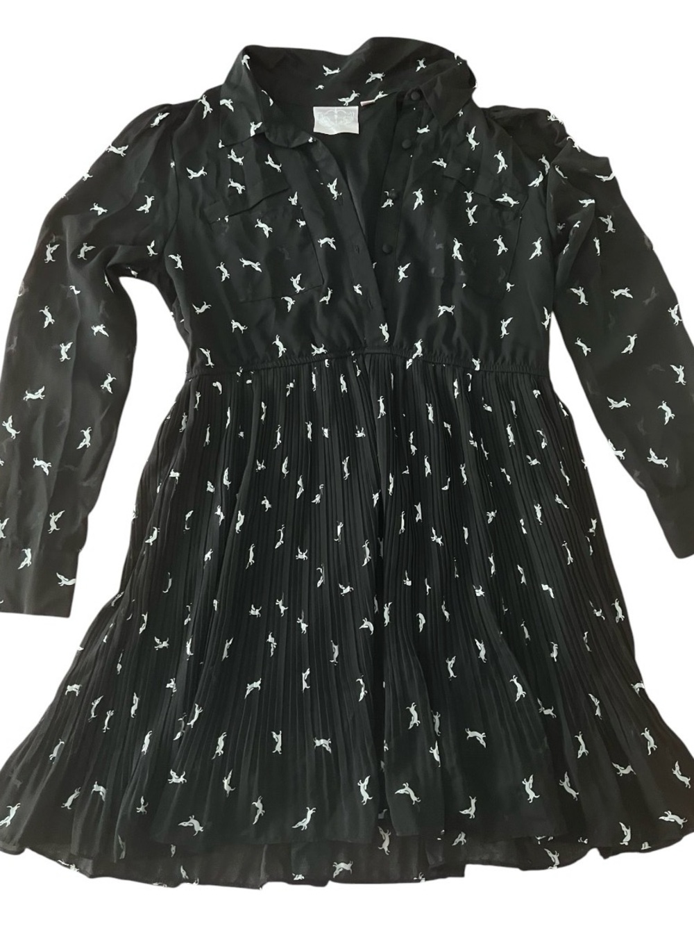 Long-Sleeve Pleated Mini Dutch Hound Print in size  M